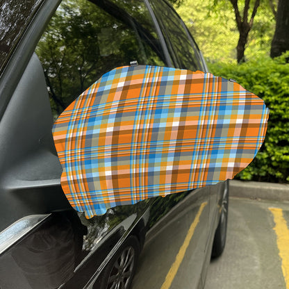 Orange And Blue Madras Pattern Print Car Side Mirror Covers
