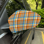 Orange And Blue Madras Pattern Print Car Side Mirror Covers