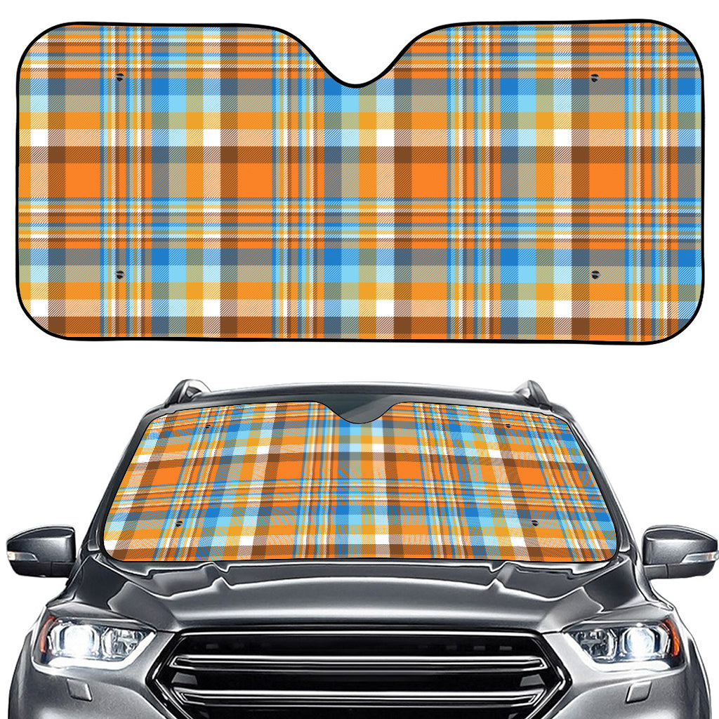 Orange And Blue Madras Pattern Print Car Windshield Sun Shade