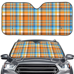 Orange And Blue Madras Pattern Print Car Windshield Sun Shade