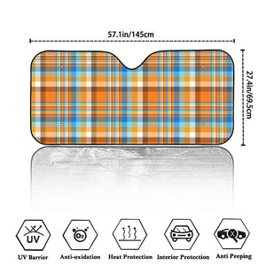 Orange And Blue Madras Pattern Print Car Windshield Sun Shade