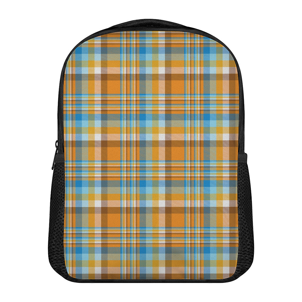 Orange And Blue Madras Pattern Print Casual Backpack