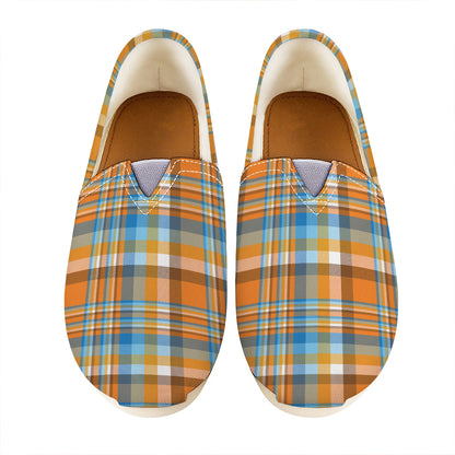 Orange And Blue Madras Pattern Print Casual Shoes