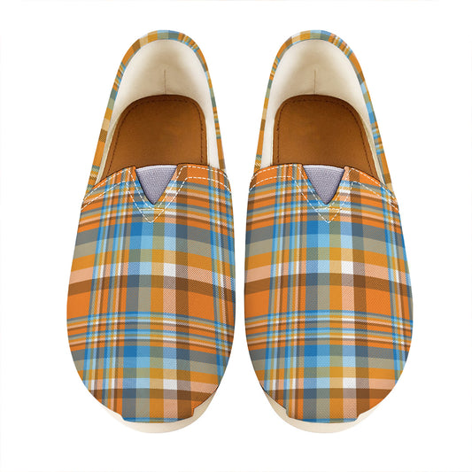 Orange And Blue Madras Pattern Print Casual Shoes