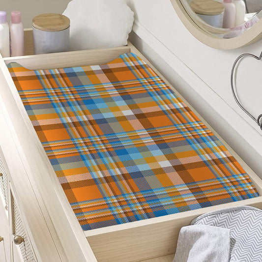 Orange And Blue Madras Pattern Print Changing Pad Cover