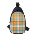 Orange And Blue Madras Pattern Print Sling Bag