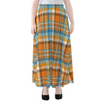 Orange And Blue Madras Pattern Print Chiffon Maxi Skirt