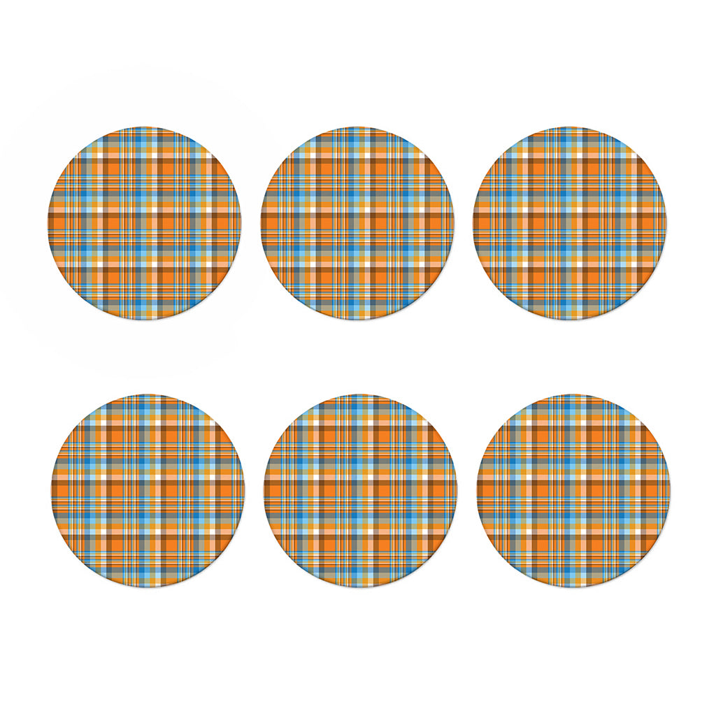 Orange And Blue Madras Pattern Print Coaster Set