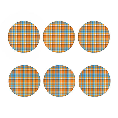 Orange And Blue Madras Pattern Print Coaster Set