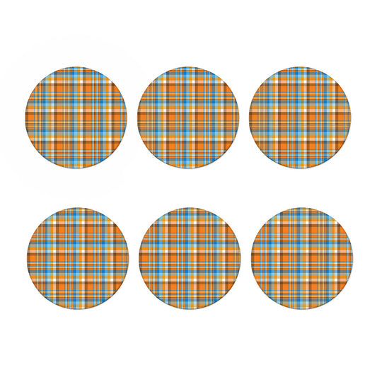 Orange And Blue Madras Pattern Print Coaster Set