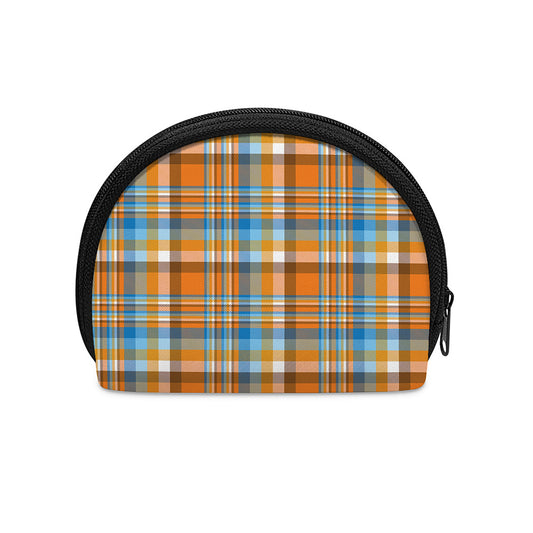 Orange And Blue Madras Pattern Print Coin Purse
