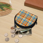 Orange And Blue Madras Pattern Print Coin Purse