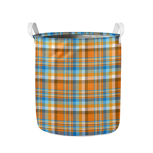 Orange And Blue Madras Pattern Print Collapsible Laundry Basket