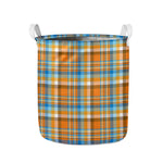 Orange And Blue Madras Pattern Print Collapsible Laundry Basket