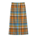 Orange And Blue Madras Pattern Print Cotton Front Slit Maxi Skirt