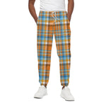Orange And Blue Madras Pattern Print Cotton Pants