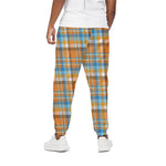 Orange And Blue Madras Pattern Print Cotton Pants