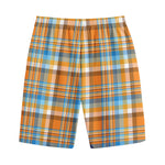 Orange And Blue Madras Pattern Print Cotton Shorts