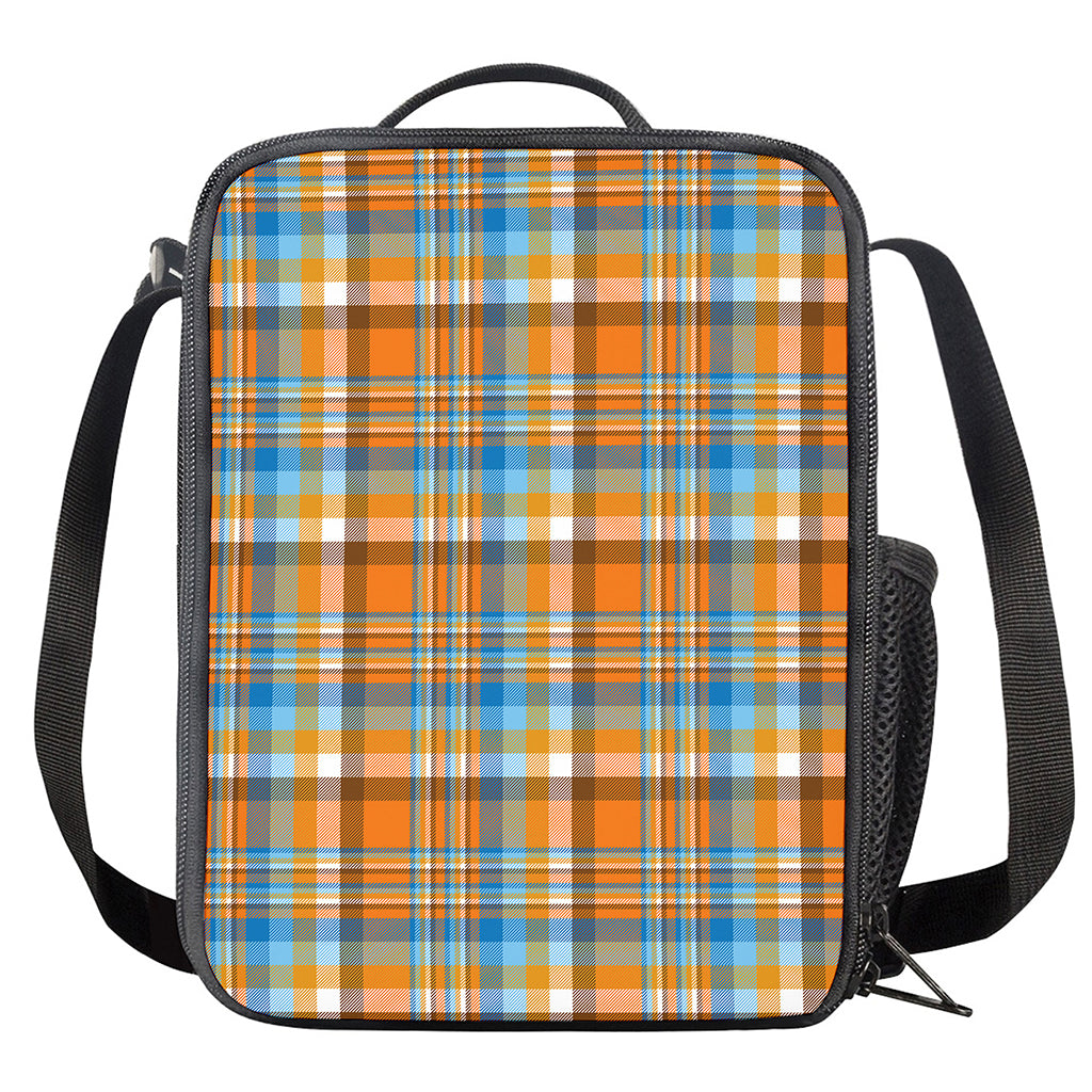 Orange And Blue Madras Pattern Print Crossbody Lunch Bag