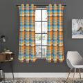 Orange And Blue Madras Pattern Print Grommet Curtain Panels