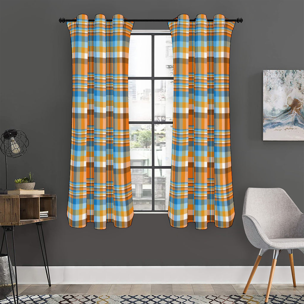Orange And Blue Madras Pattern Print Curtain