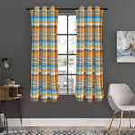 Orange And Blue Madras Pattern Print Curtain
