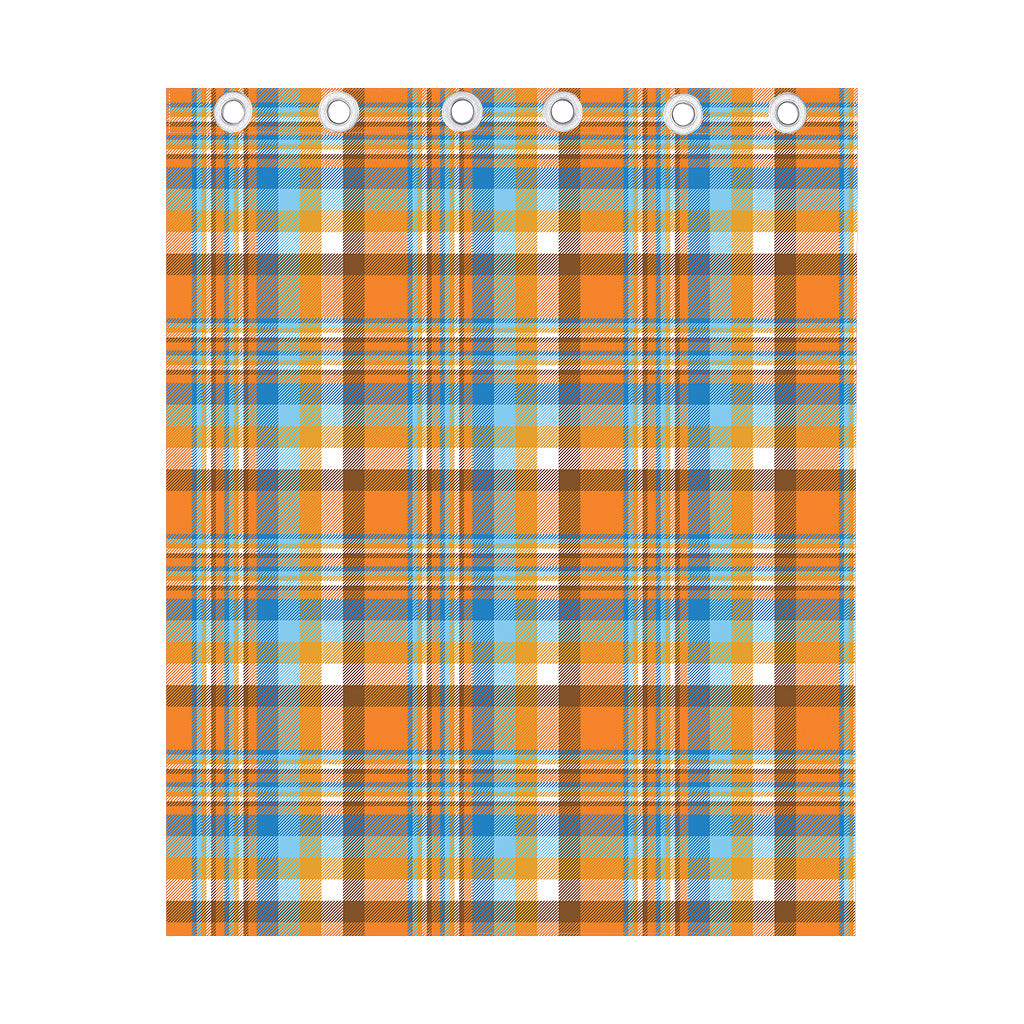 Orange And Blue Madras Pattern Print Curtain