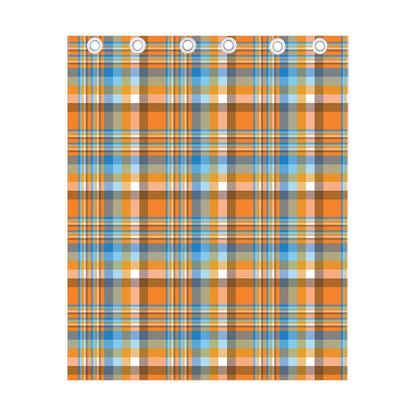 Orange And Blue Madras Pattern Print Curtain