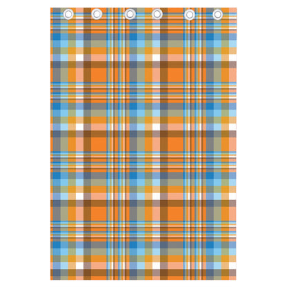 Orange And Blue Madras Pattern Print Curtain