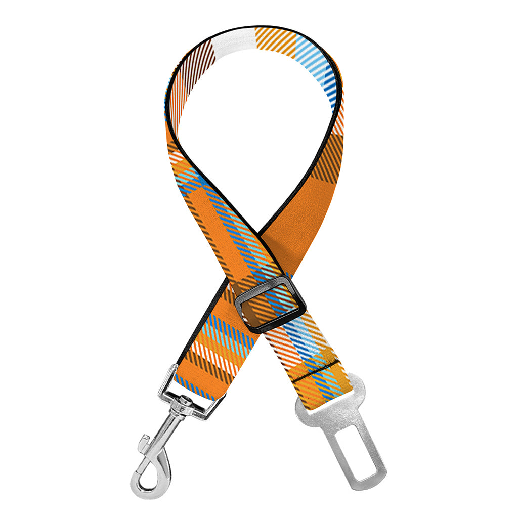 Orange And Blue Madras Pattern Print Dog Seat Belt