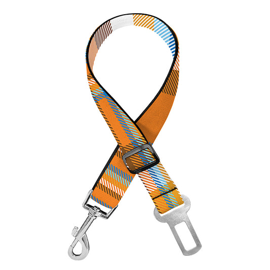 Orange And Blue Madras Pattern Print Dog Seat Belt