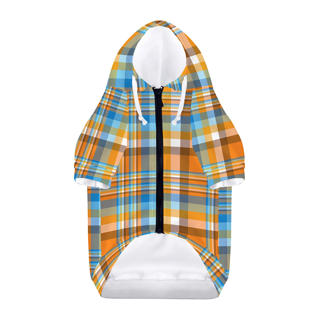 Orange And Blue Madras Pattern Print Dog Zip Up Hoodie