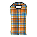 Orange And Blue Madras Pattern Print Double Neoprene Wine Tote