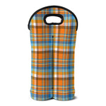 Orange And Blue Madras Pattern Print Double Neoprene Wine Tote