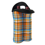 Orange And Blue Madras Pattern Print Double Neoprene Wine Tote