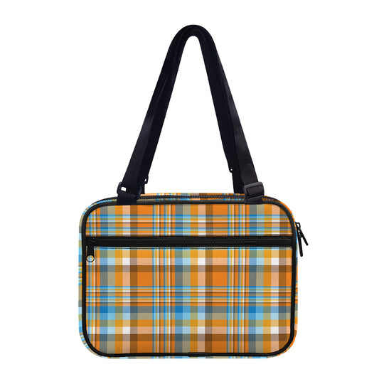 Orange And Blue Madras Pattern Print Double Strap Bible Bag