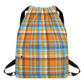 Orange And Blue Madras Pattern Print Drawstring Backpack