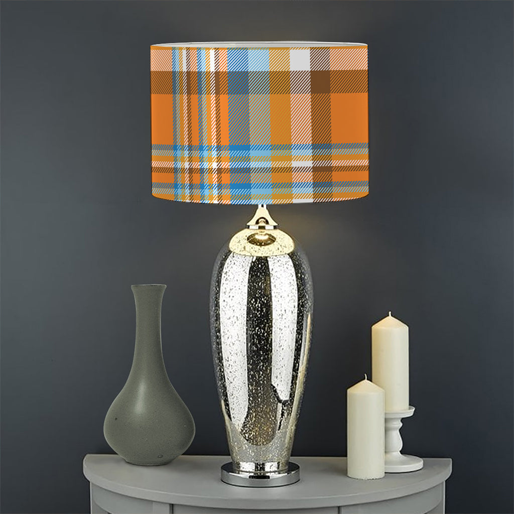 Orange And Blue Madras Pattern Print Drum Lamp Shade