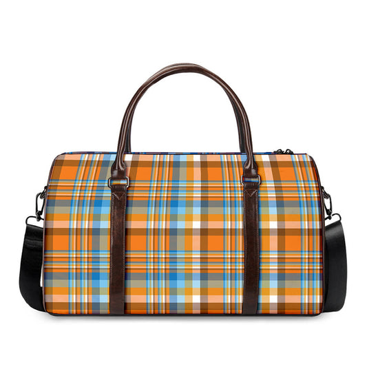 Orange And Blue Madras Pattern Print Duffle Bag