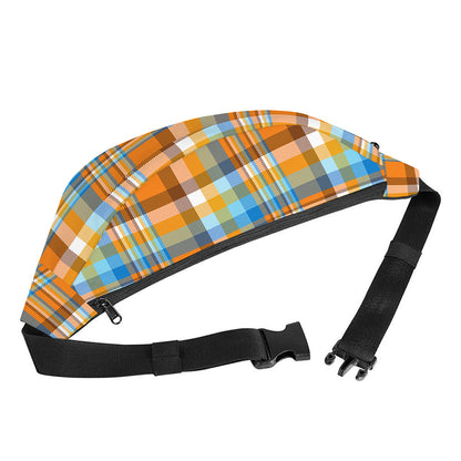 Orange And Blue Madras Pattern Print Fanny Pack