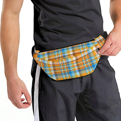 Orange And Blue Madras Pattern Print Fanny Pack