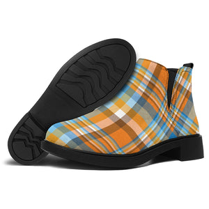 Orange And Blue Madras Pattern Print Flat Ankle Boots