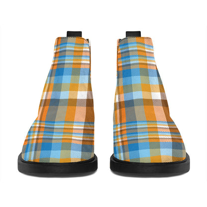Orange And Blue Madras Pattern Print Flat Ankle Boots