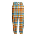 Orange And Blue Madras Pattern Print Fleece Lined Knit Pants