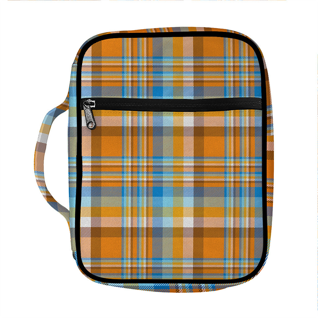 Orange And Blue Madras Pattern Print Front Pocket Bible Bag