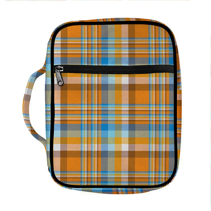 Orange And Blue Madras Pattern Print Front Pocket Bible Bag