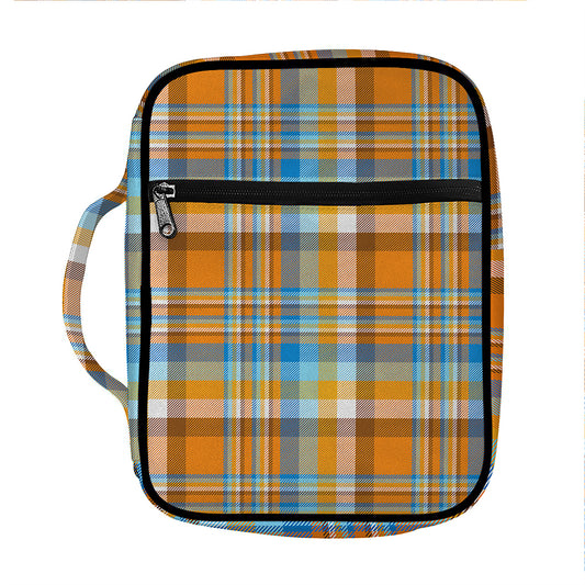 Orange And Blue Madras Pattern Print Front Pocket Bible Bag