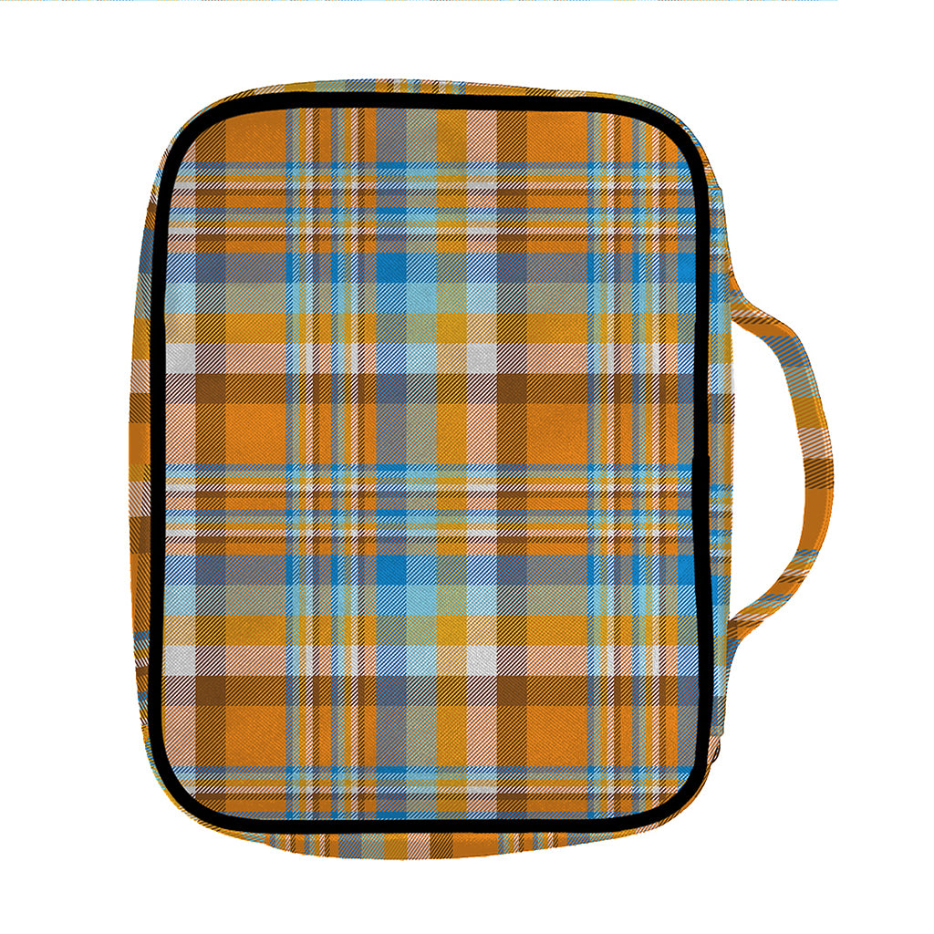 Orange And Blue Madras Pattern Print Front Pocket Bible Bag