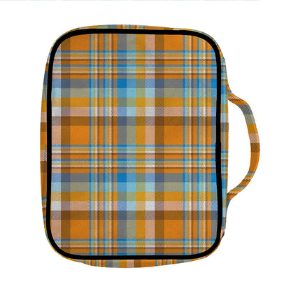 Orange And Blue Madras Pattern Print Front Pocket Bible Bag
