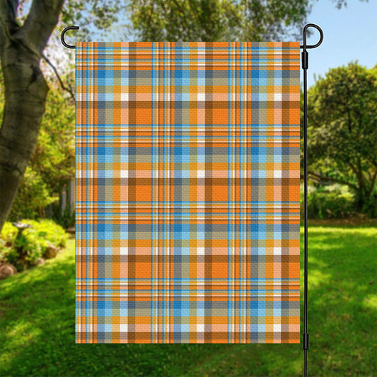 Orange And Blue Madras Pattern Print Garden Flag